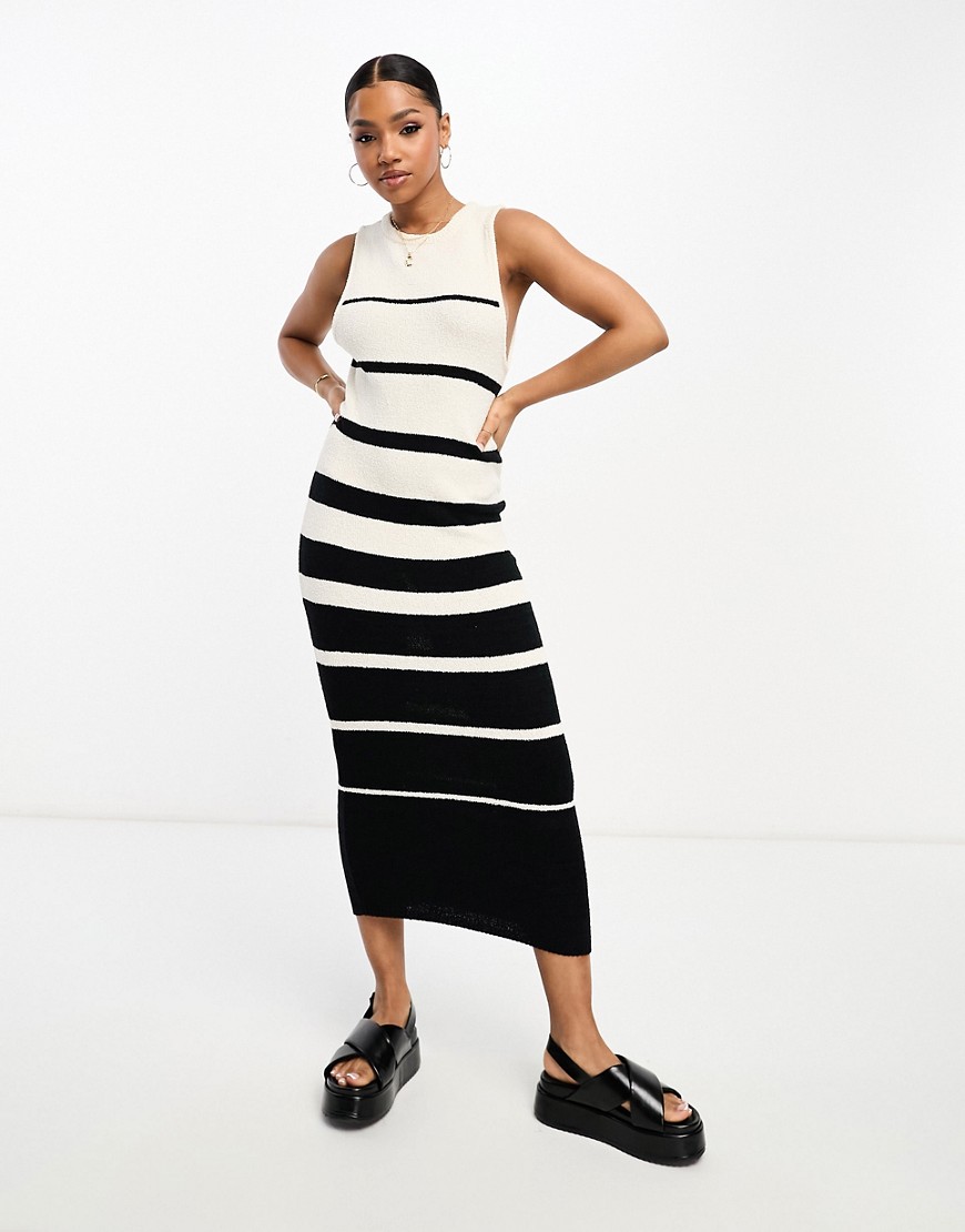 ASOS DESIGN knitted column midi dress in relaxed fit in stripe-White