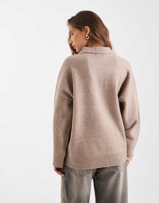 ASOS DESIGN knitted compact polo shirt in mushroom