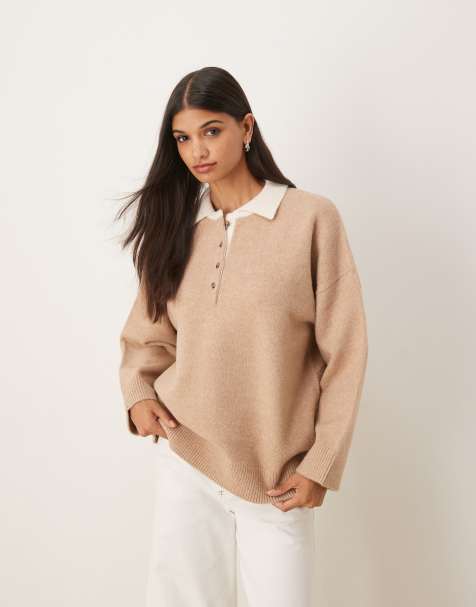 ASOS DESIGN knitted compact polo shirt in oatmeal - view 1