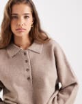 [ASOS DESIGN] ASOS DESIGN knitted compact rugby shirt in mushroom-Neutral M Mushroom
