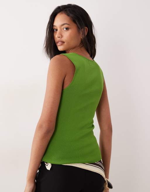 ASOS DESIGN knitted compact square neck cami in green, 4 of 4