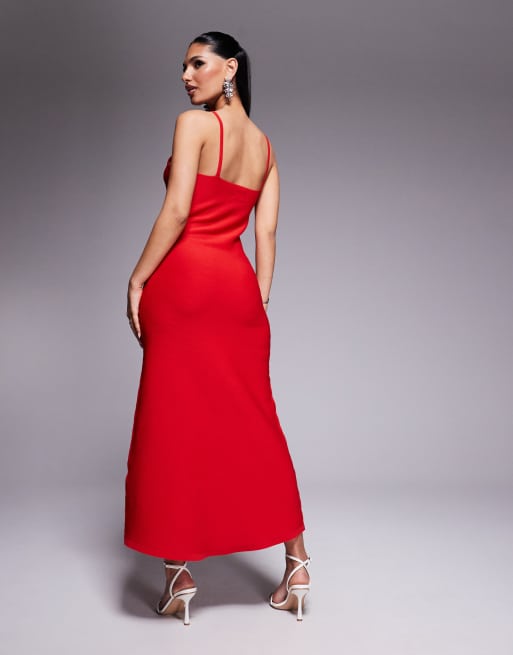 ASOS DESIGN knitted compact strappy midaxi dress in red