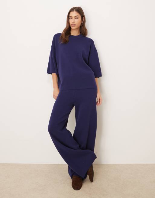ASOS DESIGN knitted compact structured oversized t shirt co-ord in navy, 2 of 4