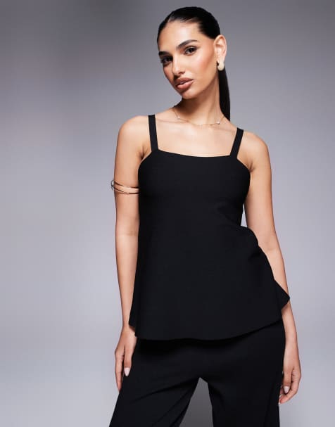 ASOS DESIGN knitted compact swing aline cami co-ord in black