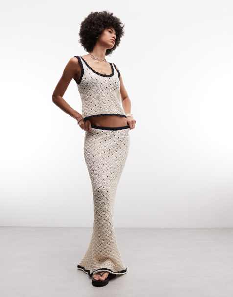 ASOS DESIGN knitted contrast maxi skirt in mono (part of a set) - view 1