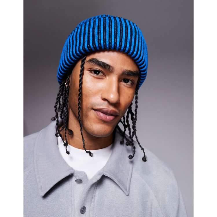 ASOS DESIGN knitted contrast rib beanie in cobalt blue | ASOS display picture 3
