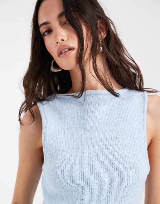 ASOS DESIGN knitted cotton blend shift dress in light blue, 3 of 4