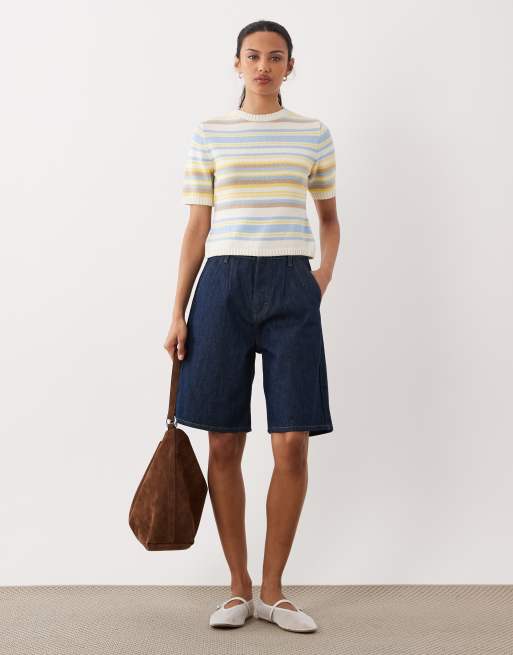 ASOS DESIGN knitted cotton blend top in buttermilk stripe, 2 of 4