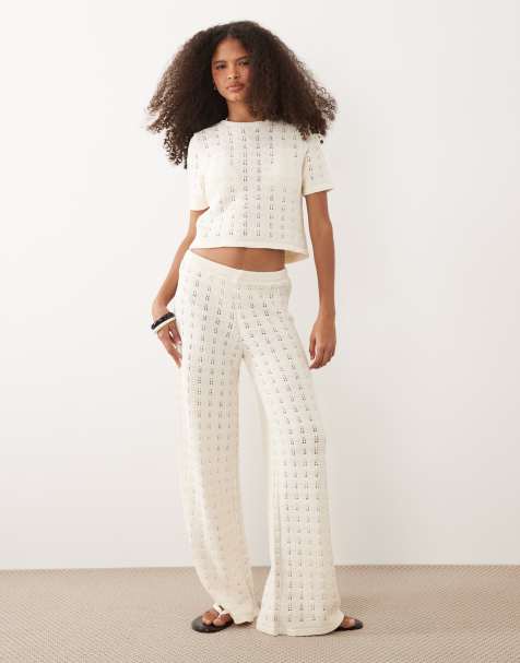 ASOS DESIGN knitted cotton blend top set in ecru - view 1