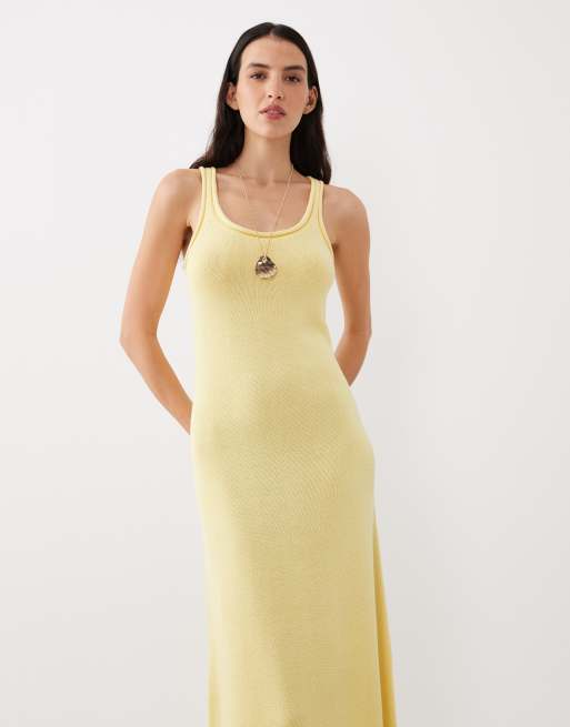 ASOS DESIGN knitted cotton blend u-scoop maxi dress in lemon, 2 of 4