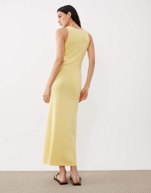 ASOS DESIGN knitted cotton blend u-scoop maxi dress in lemon, 4 of 4