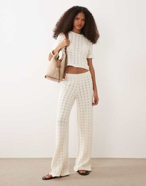 ASOS DESIGN knitted cotton blend top set in ecru, 3 of 3
