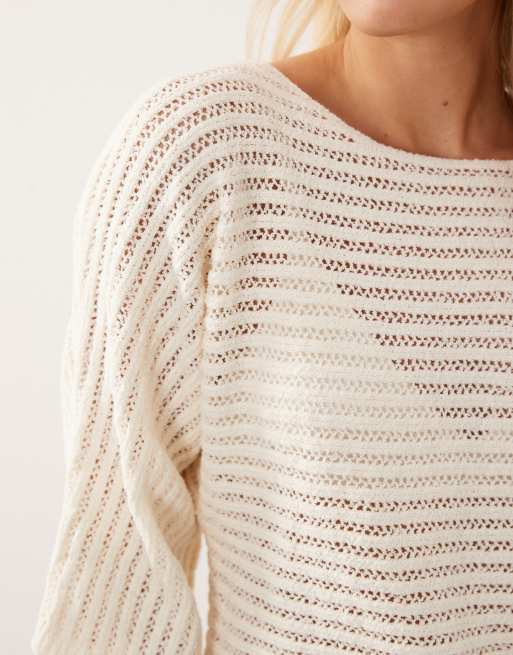 ASOS DESIGN knitted cotton boucle batwing top in ecru, 4 of 4