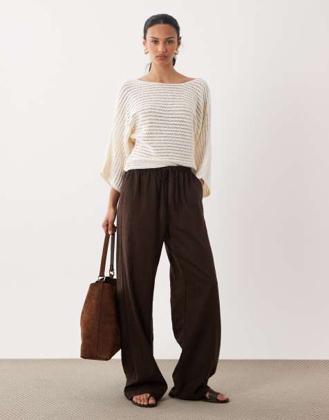 ASOS DESIGN knitted cotton boucle batwing top in mocha - view 1