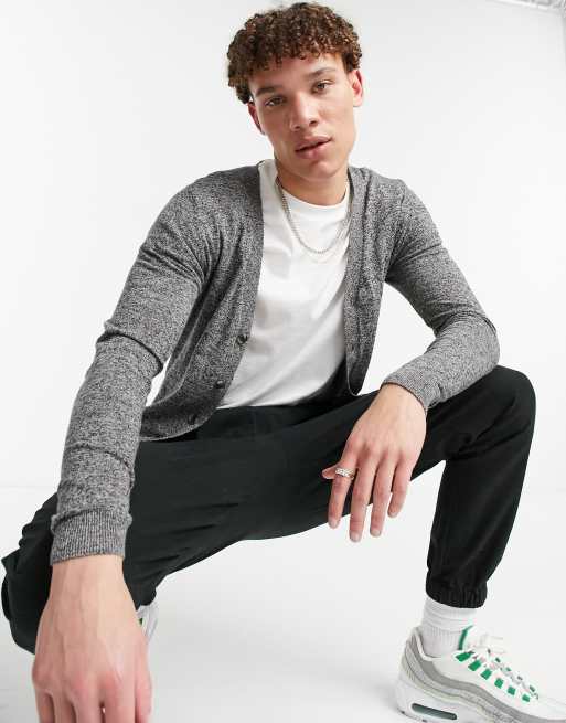 ASOS DESIGN knitted cotton cardigan in grey twist ASOS