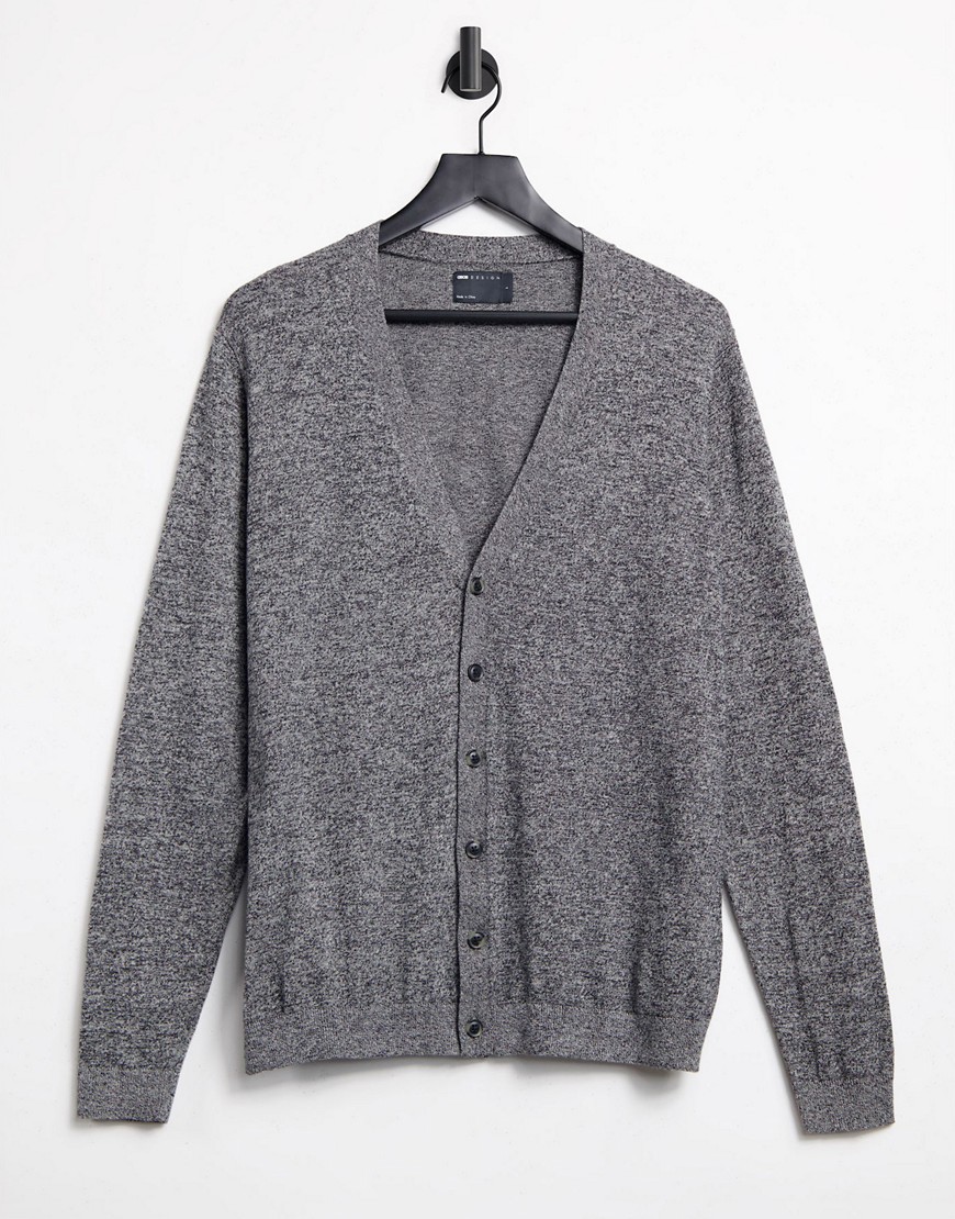 ASOS DESIGN knitted cotton cardigan in grey twist-Black