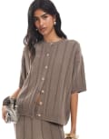 [ASOS DESIGN] ASOS DESIGN knitted cotton cardigan in mocha (part of a set)-Brown XS Mocha