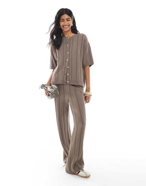 ASOS DESIGN knitted cotton cardigan in mocha (part of a set), 2 of 4