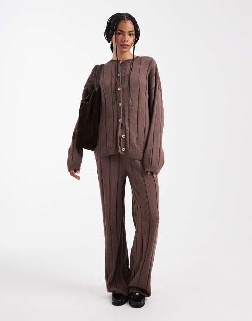 ASOS DESIGN knitted cotton cardigan in mocha (part of a set), 2 of 4