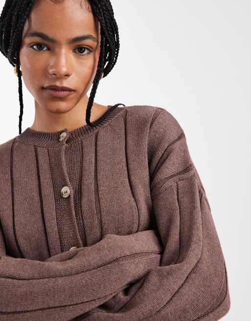 ASOS DESIGN knitted cotton cardigan in mocha (part of a set), 3 of 4