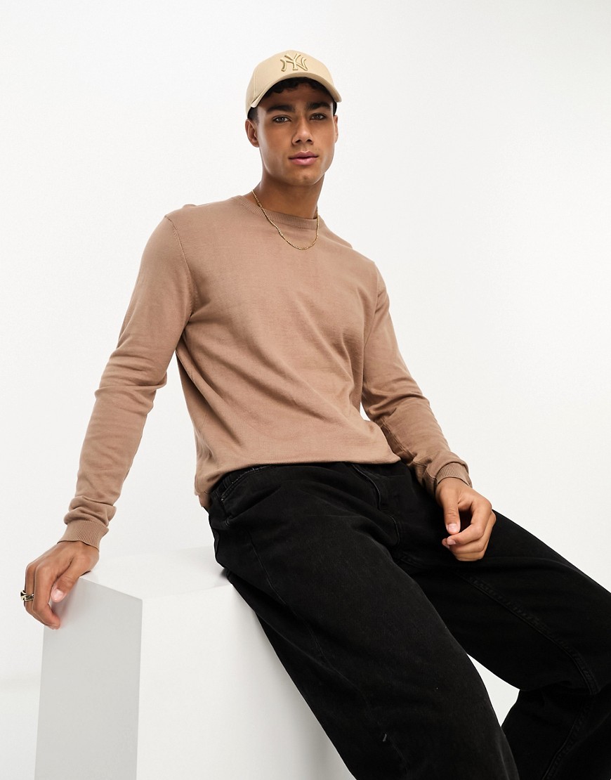 ASOS DESIGN knitted cotton essential jumper in brown
