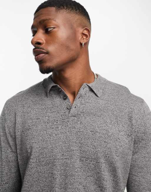 ASOS DESIGN knitted cotton essential polo in grey twist | ASOS