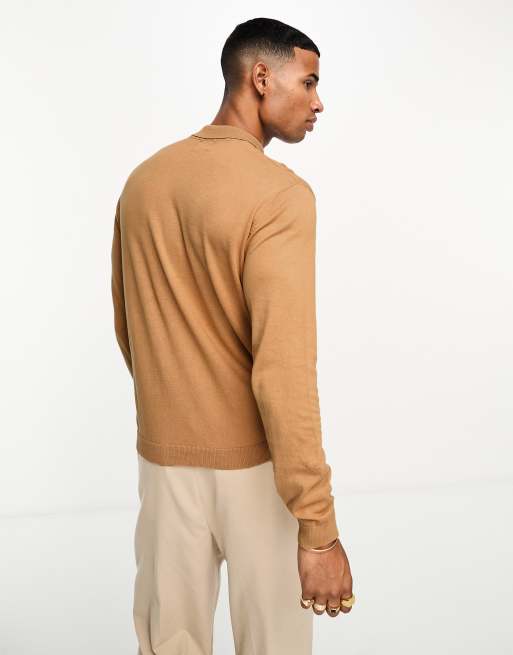 ASOS DESIGN knitted cotton essential polo in tan