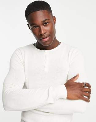 ASOS DESIGN knitted cotton grandad polo in white | ASOS