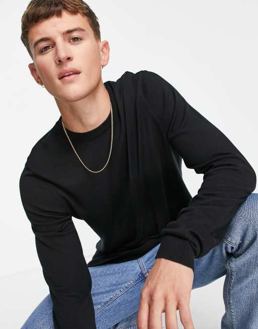 ASOS DESIGN knitted cotton jumper in black | ASOS