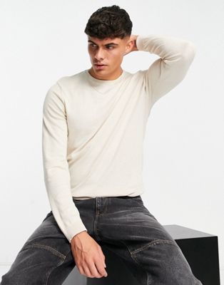 ASOS DESIGN knitted cotton jumper in oatmeal