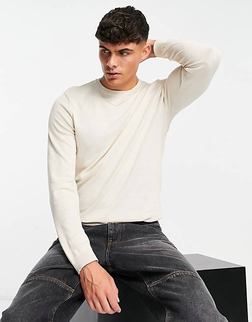 ASOS DESIGN knitted cotton jumper in oatmeal | ASOS