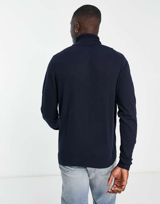 ASOS DESIGN knitted cotton roll neck jumper in navy, 2 of 4