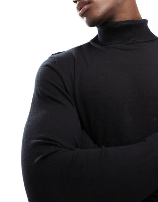 ASOS DESIGN cotton roll neck sweater in black