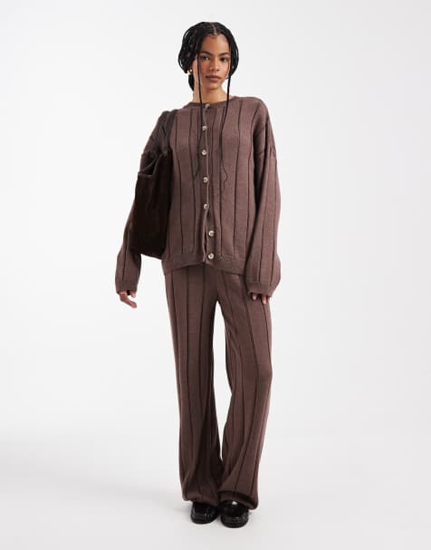 ASOS DESIGN knitted cotton set in mocha - view 1