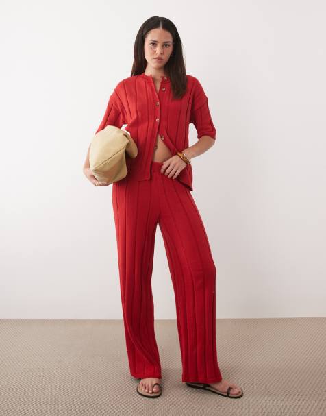 ASOS DESIGN knitted cotton set in red - view 1