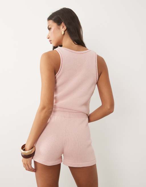 ASOS DESIGN knitted cotton shorts in pink, 4 of 5