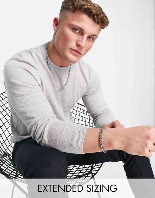 ASOS DESIGN knitted cotton sweater in light gray heather