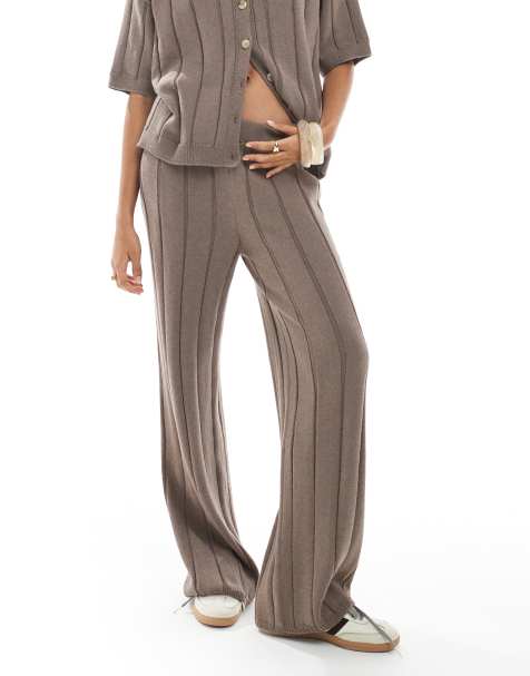 ASOS DESIGN knitted cotton trouser co-ord in mocha