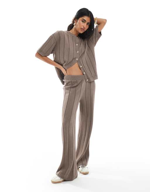 ASOS DESIGN knitted cotton trouser co-ord in mocha, 2 of 5