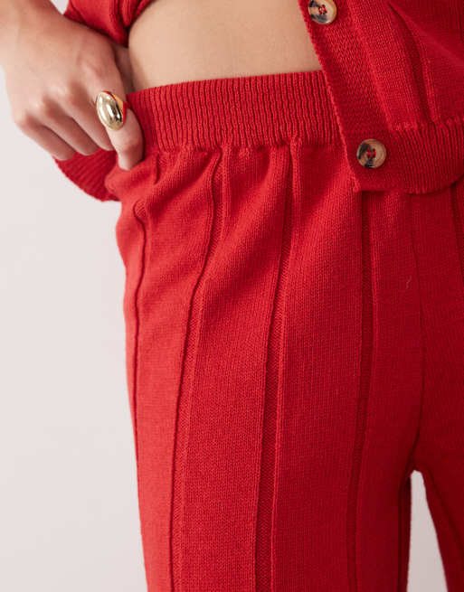 ASOS DESIGN knitted cotton trouser co-ord in red, 3 of 5