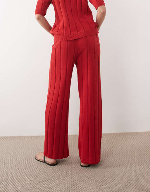 ASOS DESIGN knitted cotton trouser co-ord in red, 4 of 5