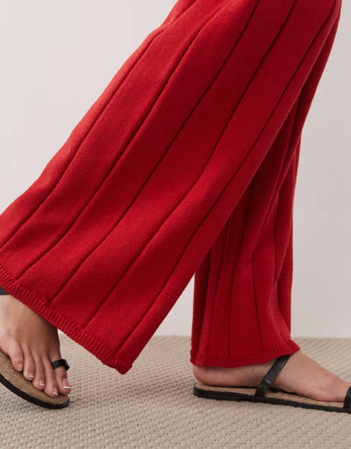 ASOS DESIGN knitted cotton trouser co-ord in red, 5 of 5