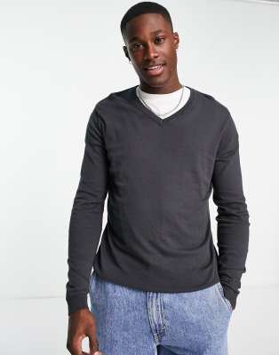 Dark grey outlet v neck jumper