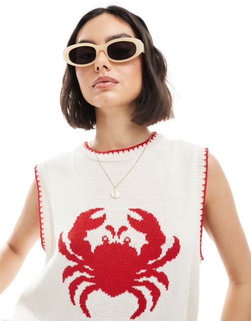 ASOS DESIGN knit crab tank top in ecru
