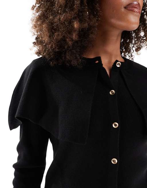 ASOS DESIGN knitted crew neck cape cardigan in black