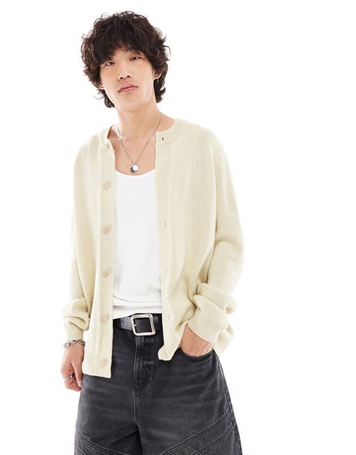 FhyzicsShops DESIGN knitted crew neck cardigan in stone