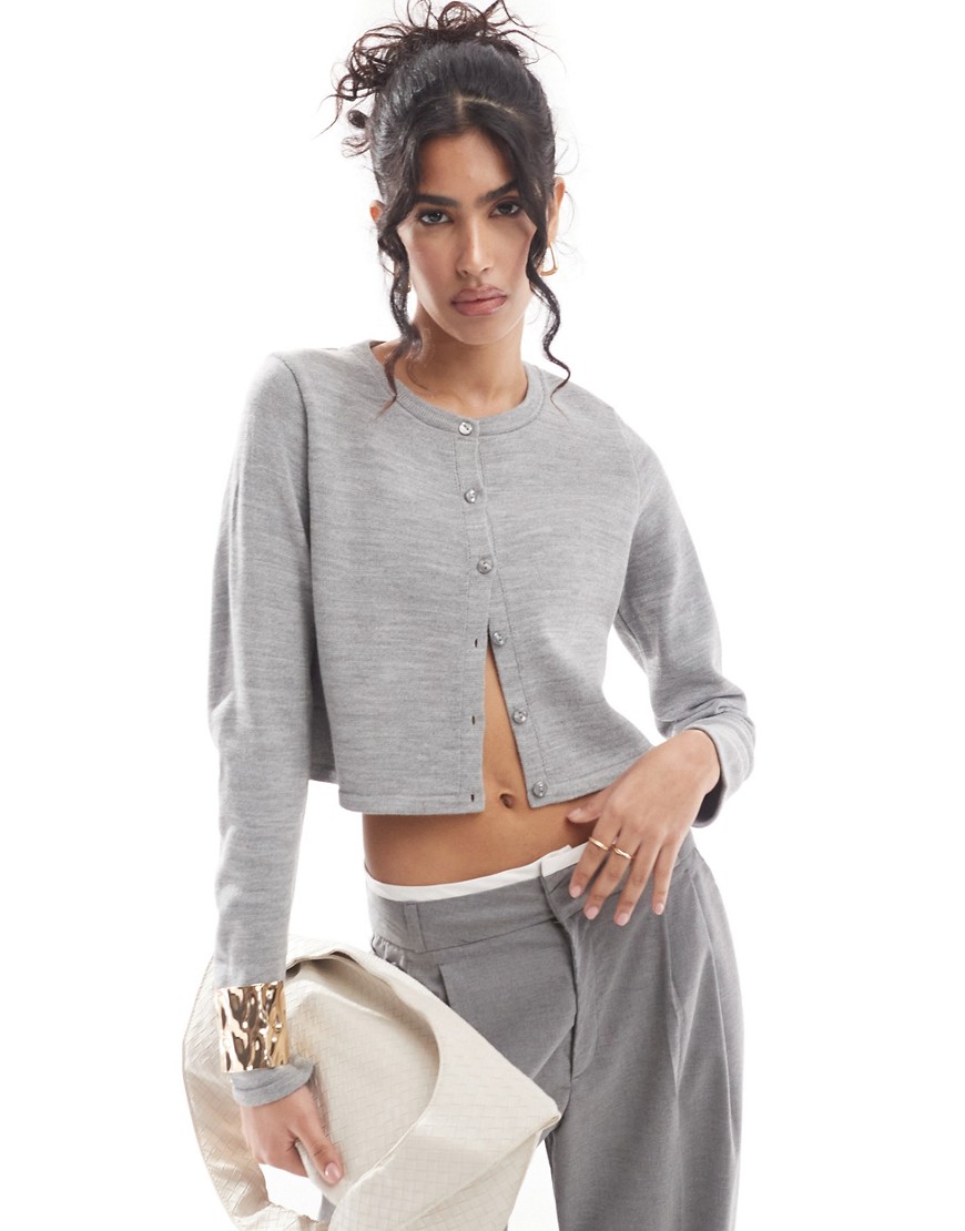 ASOS DESIGN knitted crew neck cropped cardigan in grey