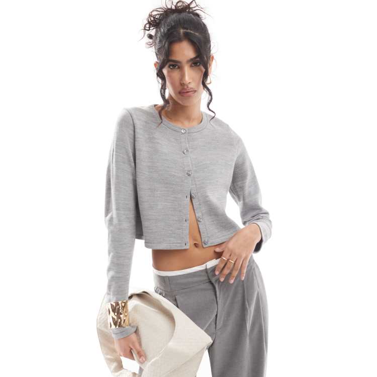 Grey cropped cardigan sale