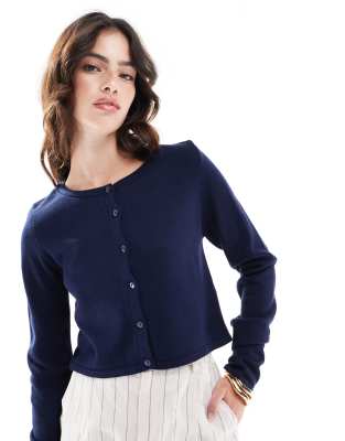 ASOS DESIGN knitted crew neck cropped cardigan in navy