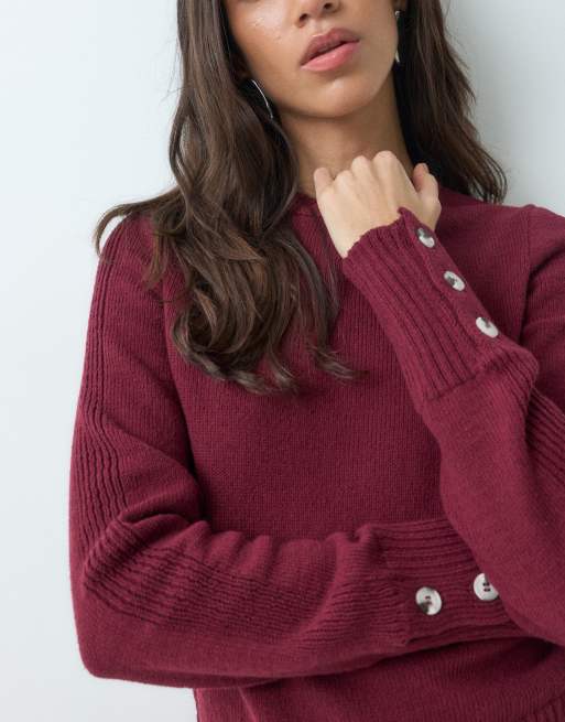 ASOS DESIGN knitted crew neck jumper in burgundy, 2 of 5
